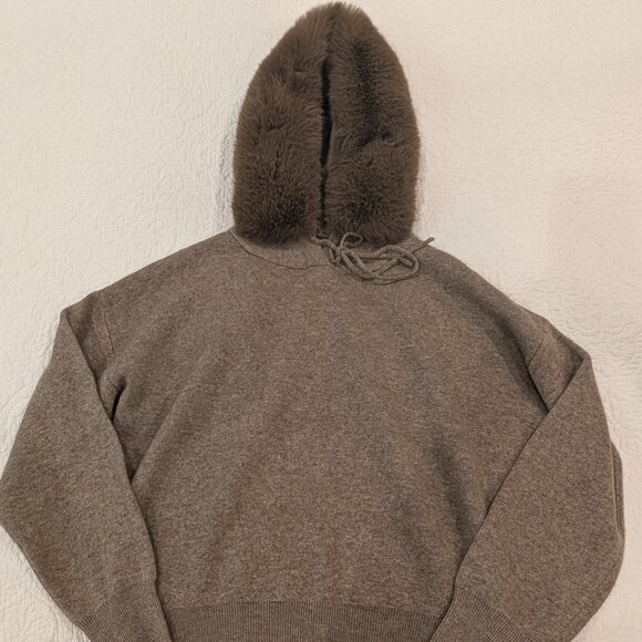 Jessie Liu Wool Blended Hooded Sweater w/ Detachable Fur Trim and Matching Pant